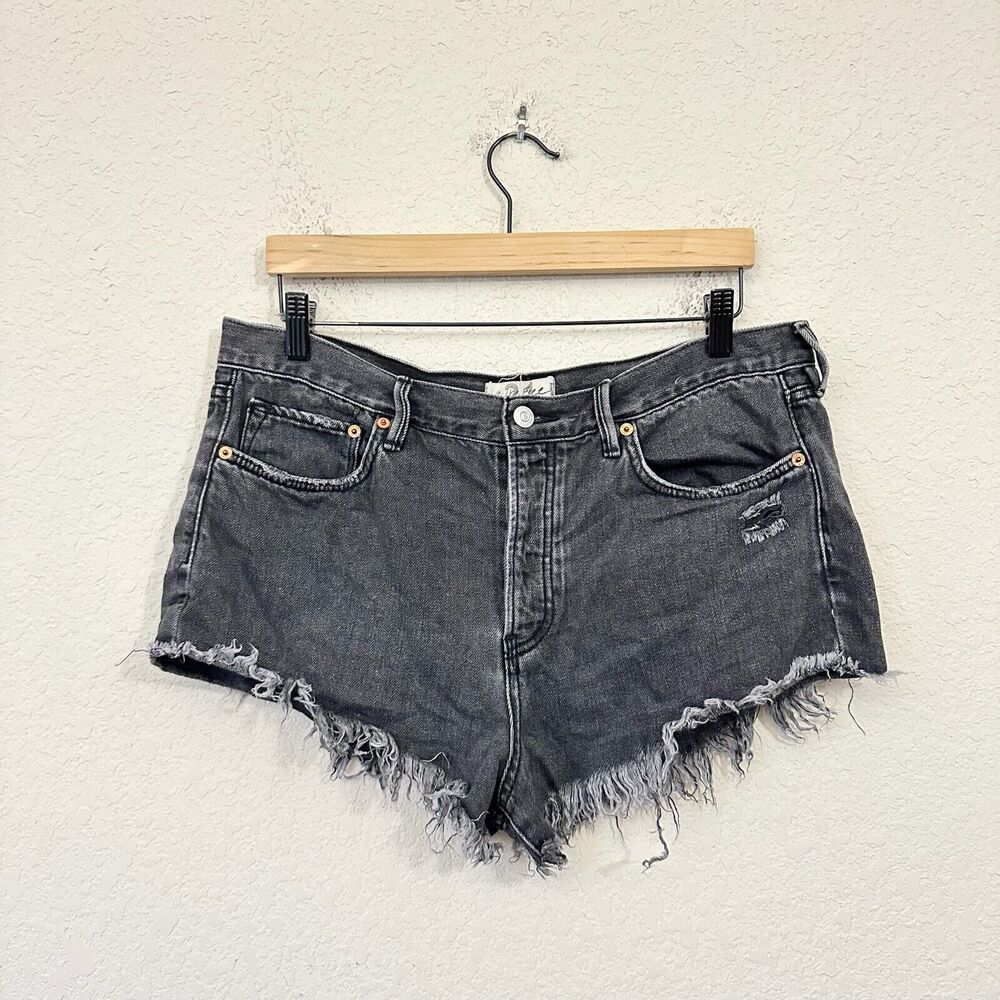 WE THE FREE Jean Shorts Black Denim Cut Off Frayed Cotton Gothic